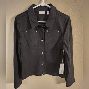 NWT Women's Nordstrom Black Button Front Twill Jean Jacket-SZ M